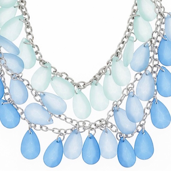 Macys Frosted Blue Layered Necklace Silver 10 inch drop - Picture 2 of 3